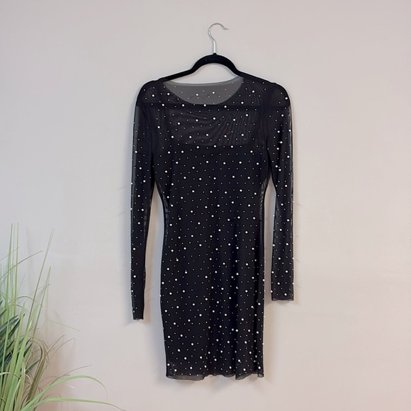 Thirty/Thirty Full Pearl and Rhinestone EMBELLISHED SHEER MESH MINI DRESS size M - Picture 2 of 4